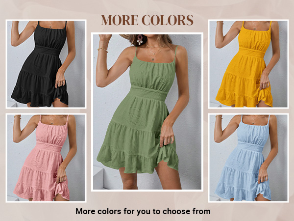 Women''s Summer Textured Ruched Shirred Ruffle Hem A Line Dress High Waist Short Cami Dress