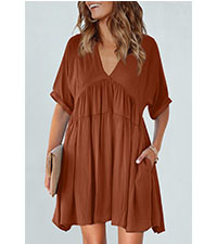 womens casual loose v neck ruffle mini dress