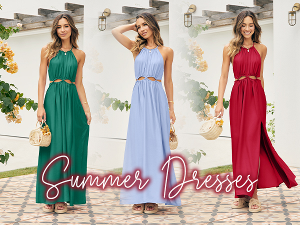 summer dress womens halter neck maxi dress sundress casual cutout womens dress