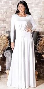 Womens Long V-Neck Full Sleeve Semi Formal Flowy Evening Cute Maxi Dress