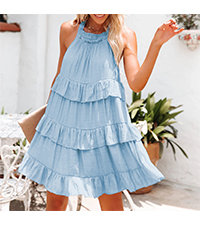 Womens Summer Halter Tiered Ruffle Boho Casual Swing Mini Dress