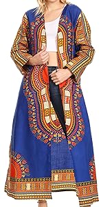 cardigan top open front long sleeve dashiki print african cotton wax pockets flare casual event nice