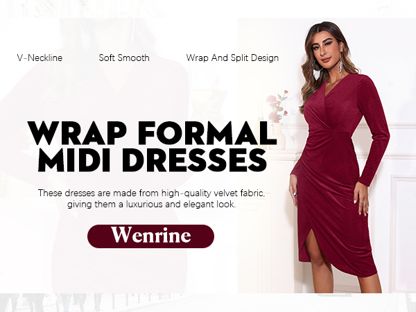 Women''s Wrap Formal Midi Dresses