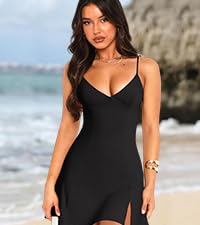 deep v neck graduation mini dress with slit