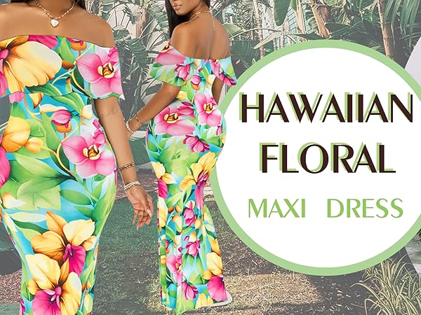  Women''s Sexy Off Shoulder Maxi Dress Hawaiian Floral Evening Gown Long Dress