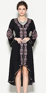 Womens Long Sleeve Embroidered High Low Long Dresses