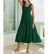 Womens Summer Sleeveless Tank Dress Elastic Smocked Empire Waist A-Line Flowy Midi Dress