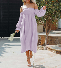 Womens Long Sleeve Off-Shoulder Elastic A-Line Midi Dress