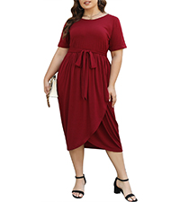  Nemidor Womens Plus Size Solid Pleated Casual Wrap Party Midi Dress with Pocket