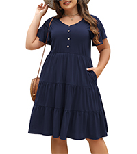  Nemidor Womens Loose Plus Size Short Sleeve Button Tiered Swing Dress with Pocket