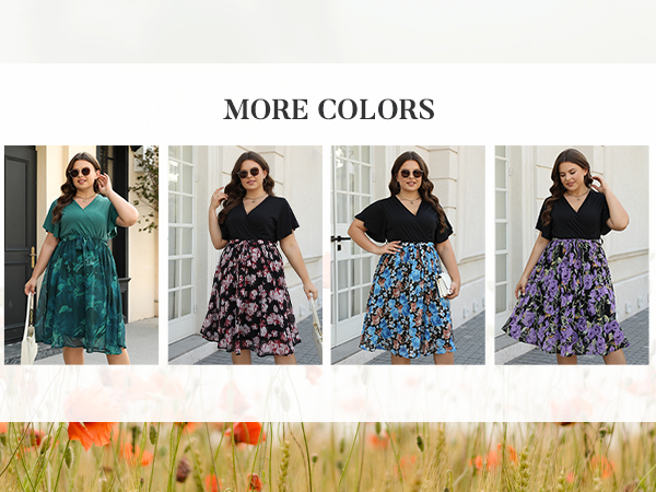 Nemidor Womens Casual Plus Size Ruffle Sleeve Boho Chiffon Print Belted Fit and Flare Dress