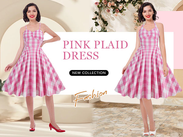 Women Pink Gingham Dress