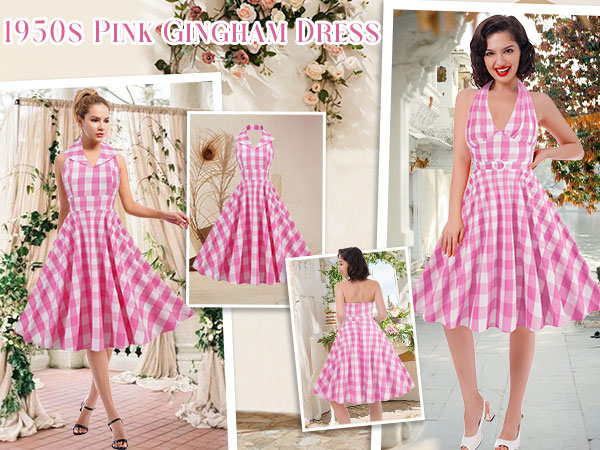 1950s Pink Gingham Dress