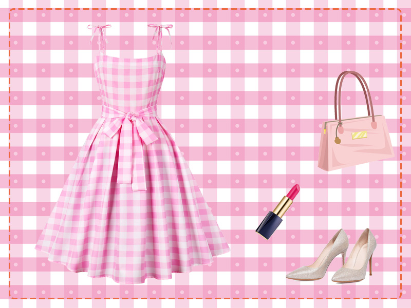 Women Pink Plaid Dress