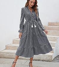 A Line Ruffle Summer Striped Dress