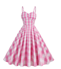 1950s Dresses for Women Vintage Plaid Pink Gingham Dress for Women