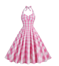 1950s Dresses for Women Vintage Plaid Pink Gingham Dress