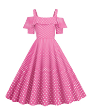 1950s Dresses for Women Vintage Pink Polka Dots Dress