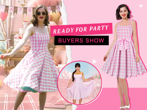 Pink Checkered Dress for Women 50s Costumes