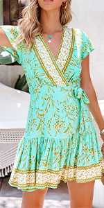 Women Summer Floral Beach Mini Dress