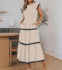 dresses for women boho flowy pleated summer with pockets sundresses comfy casual fashion dress 2024