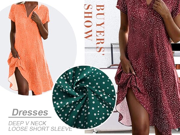 Polka Dot Dress for Women Boho Flowy Wrinkless Casual Dresses Vacation Knee Sundresses Summer 2024