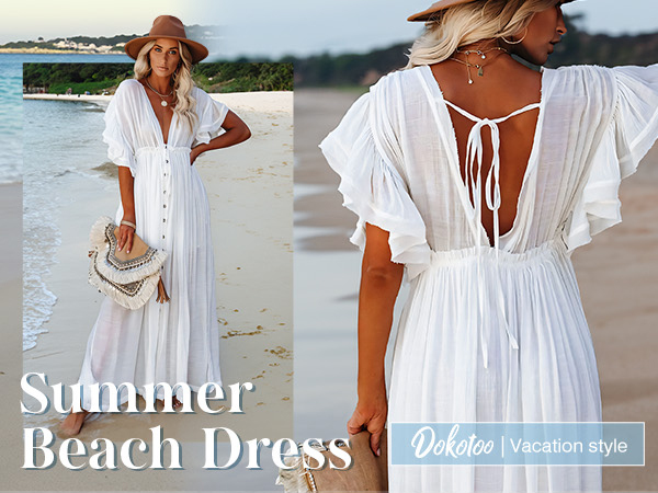 DOKOTOO Women''s Sexy V Neck Summer Beach Dress