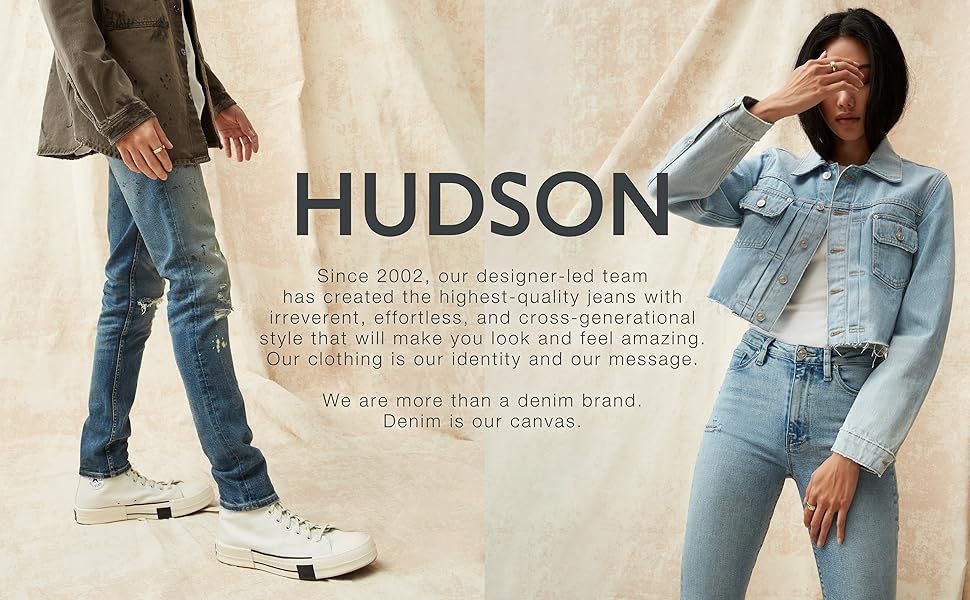 Two people wearing Hudson jeans.