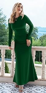 Memoriesea Women''s Sexy Long Sleeve Backless Bodycon Evening Gown Formal Maxi Dress 