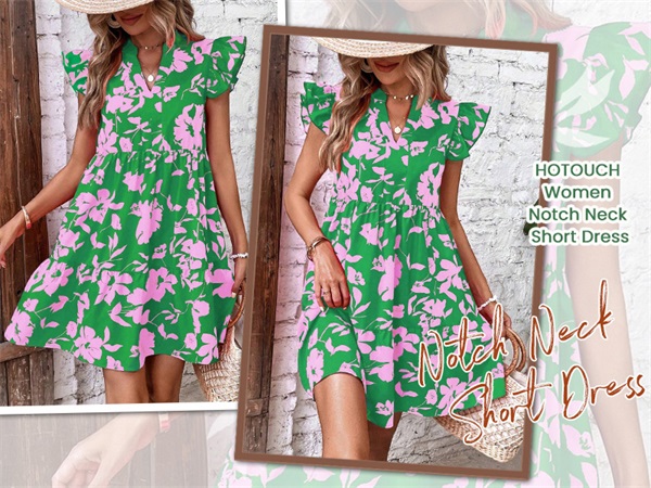 Green Flower Print dress women