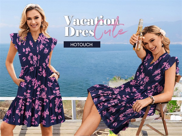 Navy Flower Print dress women