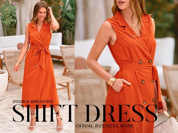 casual sleeveless dresses Casual Work Office Dress Double Breasted Blazer Dresses