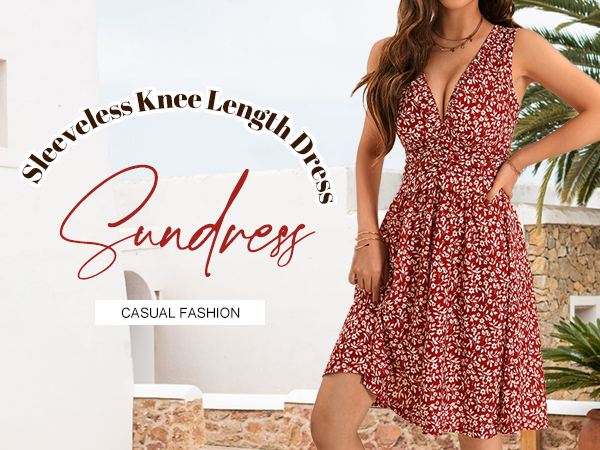 TORARY Sleeveless Knee Length Dress for Women Casual Summer 