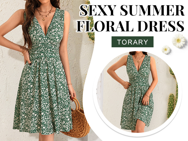 TORARY Sleeveless Knee Length Dress for Women Casual Summer 