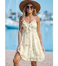 v neck lace mini dress for women boho dress summer 2024