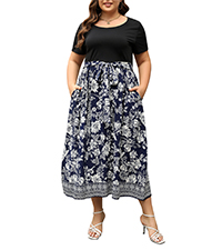  Nemidor Womens Plus Size Summer Short Sleeve Boho Print Flared Long Dress