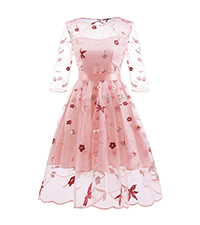 Sheer Mesh Embroidery Floral Dress for Women Flower Embroidered Tulle Dress