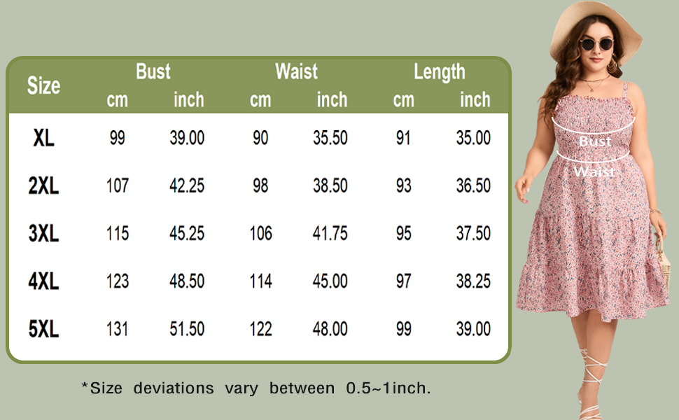 ShopWonder Women’s Plus Size Sleeveless Smocked Dress Square Neck Ruffle A Line Beach Sundress