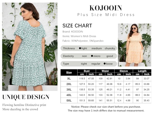 Plus Size Summer Dress for Women Square Neck Short Ruffle Sleeve Flowy Dress with Pockets