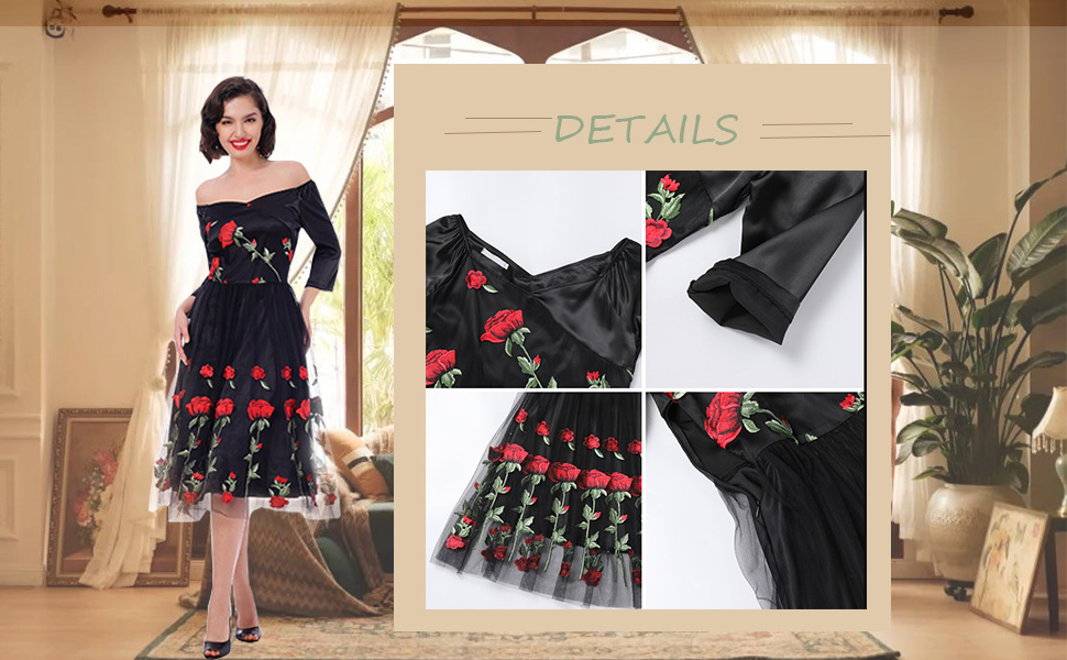 women 50s vintage dress 1950s dresses for women vintage cocktail dress square neck A-line dress