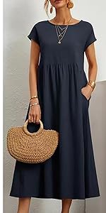 Midi Dress A Line Flowy Beach Sundress