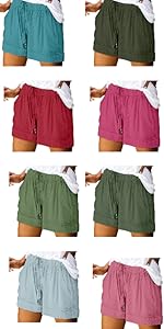 Wide Leg Shorts Elastic Waist Drawstring Beach Shorts with Pockets