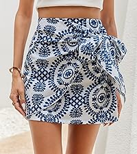 Milumia Women&#39;s Allover Print Wrap Short Skirt High Waisted Knot Side Boho Mini Skirts