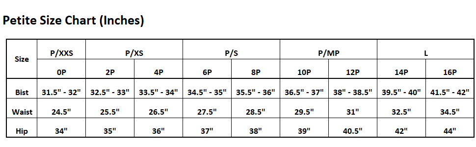 Petite Size Chart