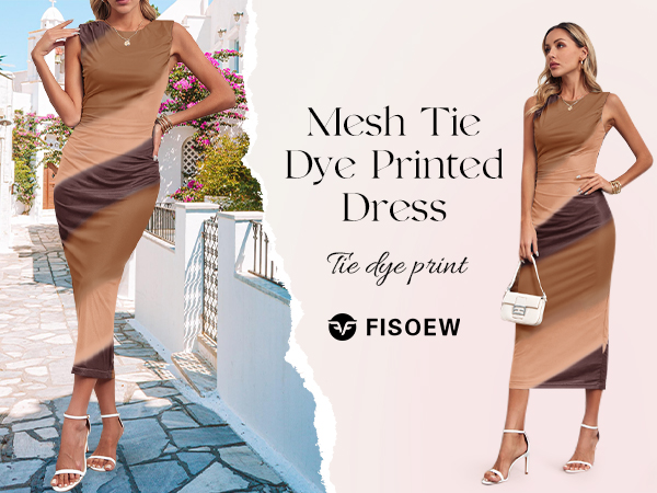 TIE DYE MESH PRINT MAXI DRESS FOR WOMEN