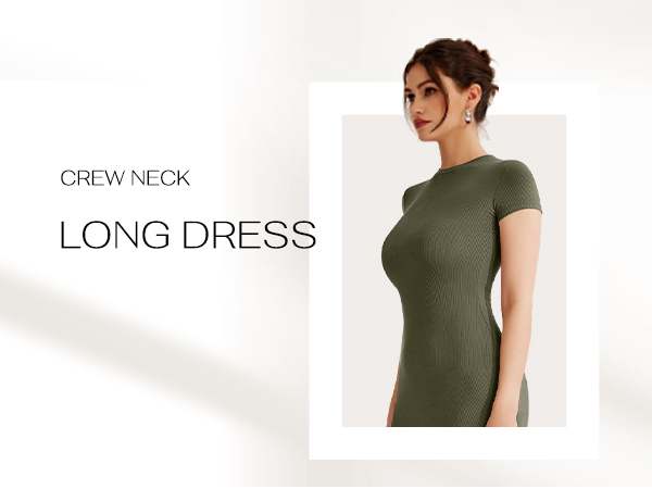 Women''s Summer Casual Lounge Long Dress Elegant Short Sleeve Crew Neck Bodycon Maxi Dresses