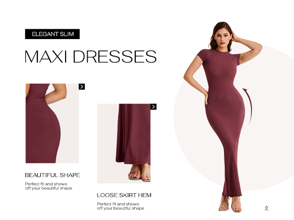 Women''s Summer Casual Lounge Long Dress Elegant Short Sleeve Crew Neck Bodycon Maxi Dresses