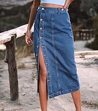 midi jean skirt button up with slit