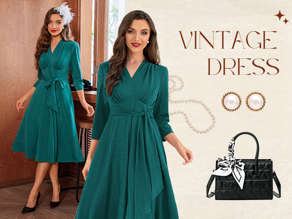 1950s Vintage Teal Cocktail Dresses