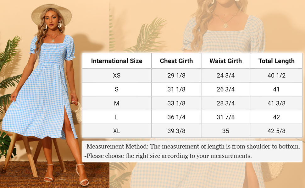 Allegra K Smocked Dress for Women''s Puff Sleeve Casual Checks Gingham Dresses